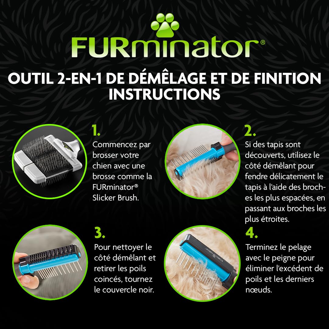 Peigne démêlant et de toilettage pour Chiens 2 en 1 FURminator – Idéal pour caniches et Doodles – Élimine en Douceur nœuds et bourres – Outil de toilettage pour Un brossage sans Stress
