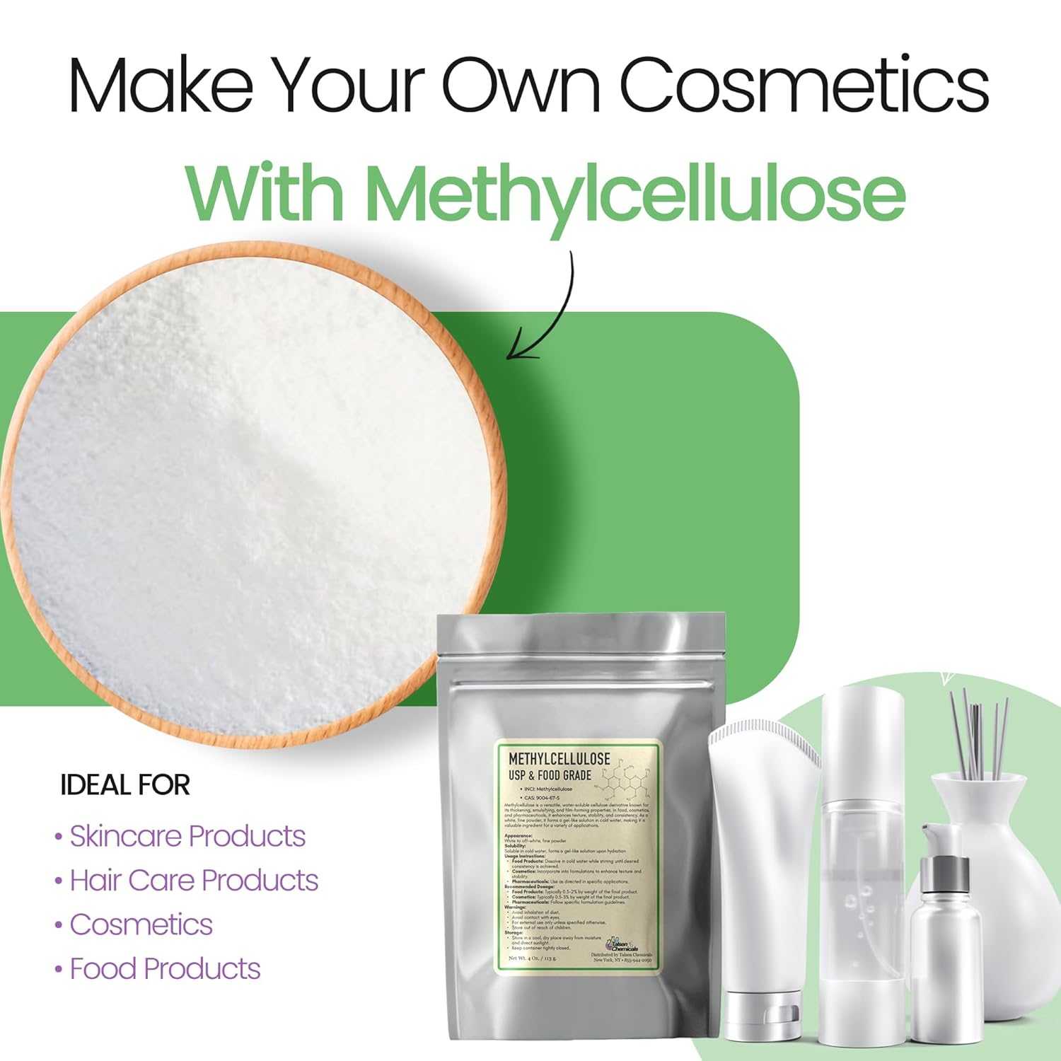 Methyl Cellulose 400 Viscosity Food Grade (2.2 lb / 1 kg) - Organic Methylcellulose Powder for DIY Cosmetics - Methylcellulose Fiber Powder - Thickening & Stabilizing Agent by Talsen Chemicals