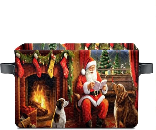 Christmas Basket-Perfect Laundry Basket Storage Bin for Bathroom, Laundry, Baby Nursery Clothes, Linen Closet, Kitchen Pantry and Gingerbread Christmas Décor 16×12×8 Inch(santa)