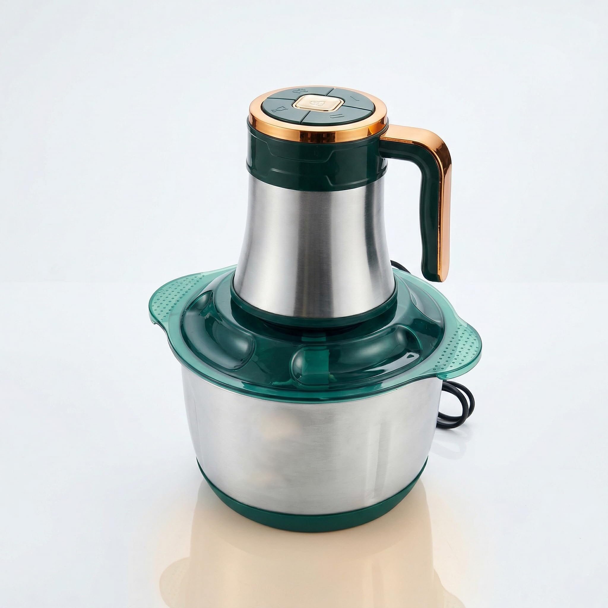 3L Electric Food Chopper & Meat Grinder - 500W Stainless Steel Food Processor with Quad-Blade System - SS304 Mixing Bowl for Meat, Veggies & Purees - Green/Rose Gold-image-9