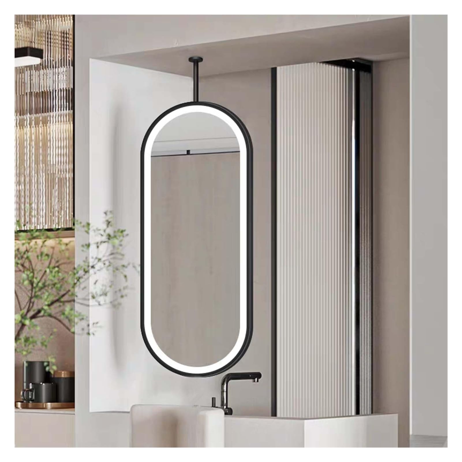 GLJTUO Double-Sided with LED Ceiling Lighting, Rotating Design, Dimmable Colors, and Customizable Hanging Rod,Black-40x60cm