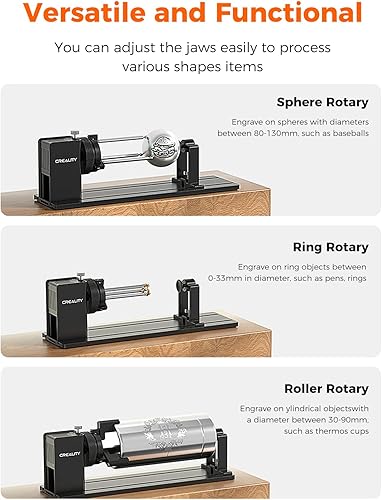 Miniatura 10 de Rodillo giratorio láser, Creality 360 grabador láser de eje Y módulo giratorio para grabar objetos de superficie curva, diámetro de 0.197 in a 4.724
