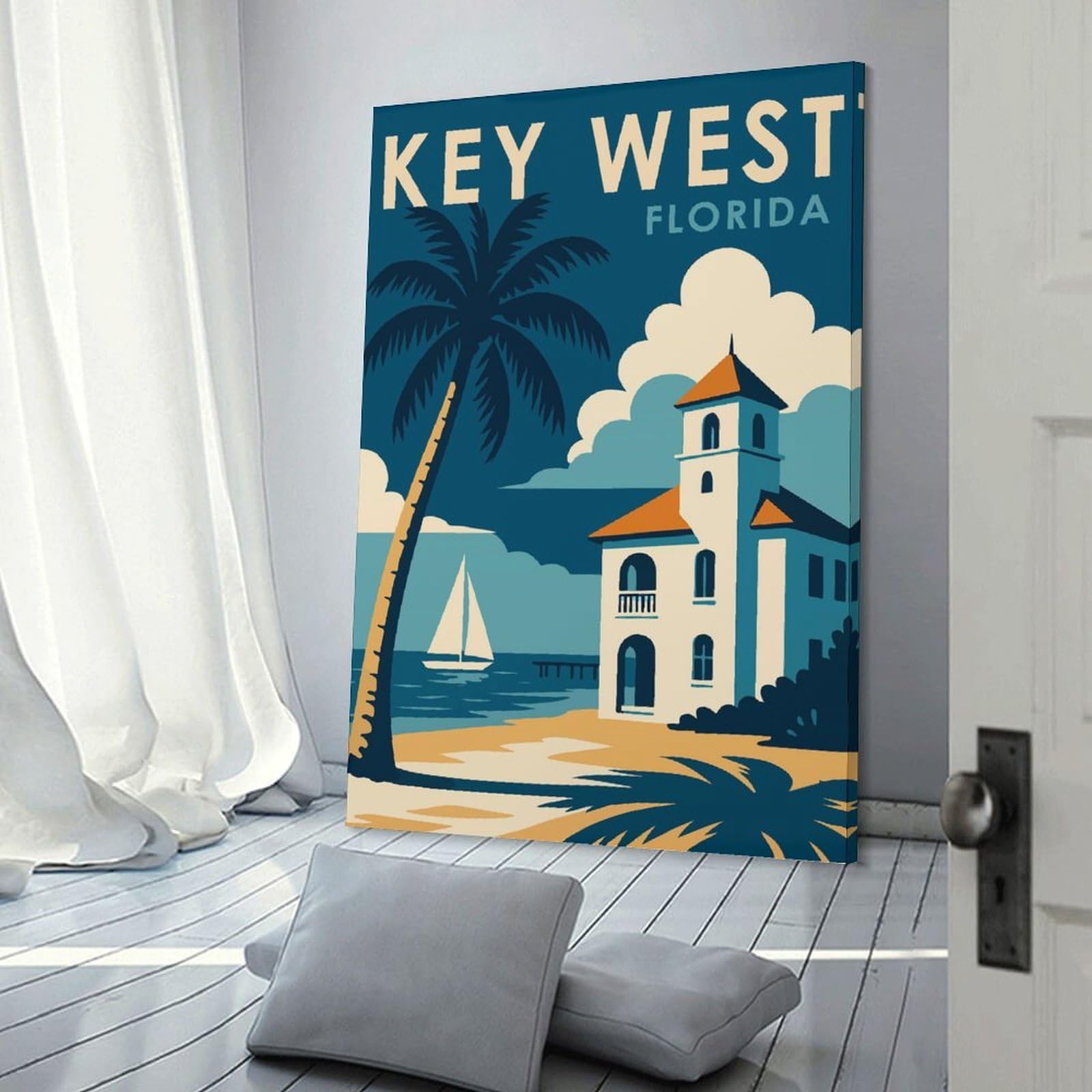 Junmoney Frame-Style-9-1 Key West Florida Travel Decorative Wall Artwork, 24X36inch(60X90cm), For Corridors, Hallways Or Apartment Entries, Home Artwork For First Impressions