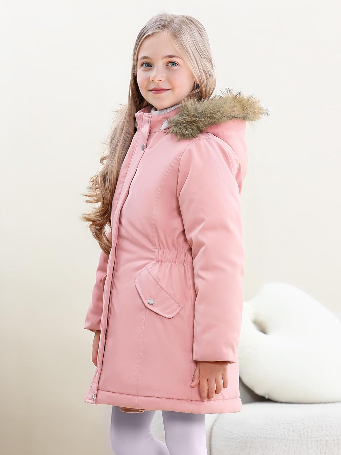 XMWEALTHY Girls' Winter Puffer Coat Kids Warm Windproof Long Parka Hooded Jacket with Fur Trim - Image 2