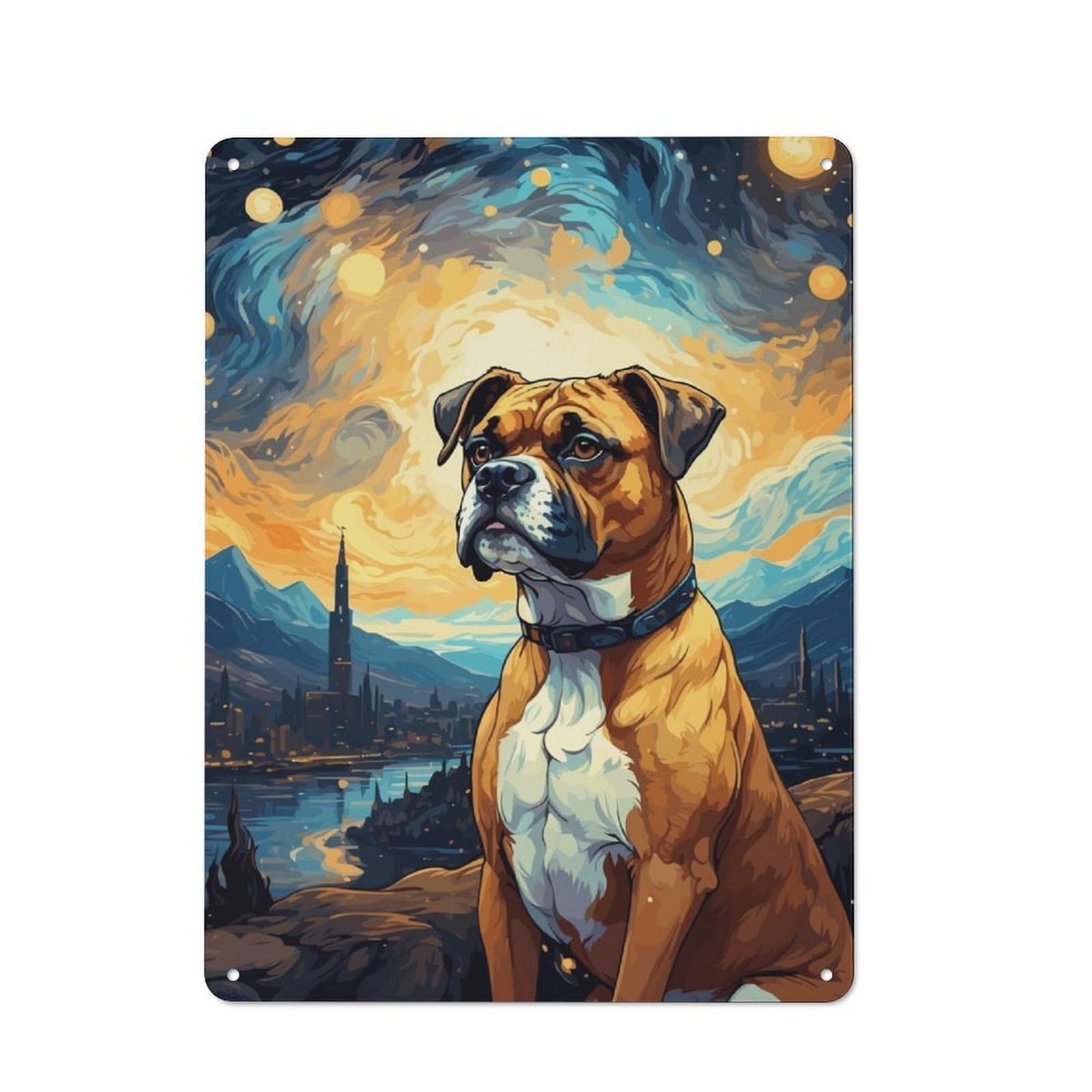 Junmoney Boxer Starry Night Retro Tin Wall Plaque 40X30cm For Kitchen Or Home Bar, For Home Interiors, Feature Walls And Decorative Displays