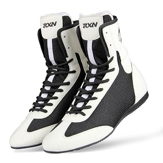 RXN BX-17 High Top Boxing Boots for Men & Women (White/Black, 3)