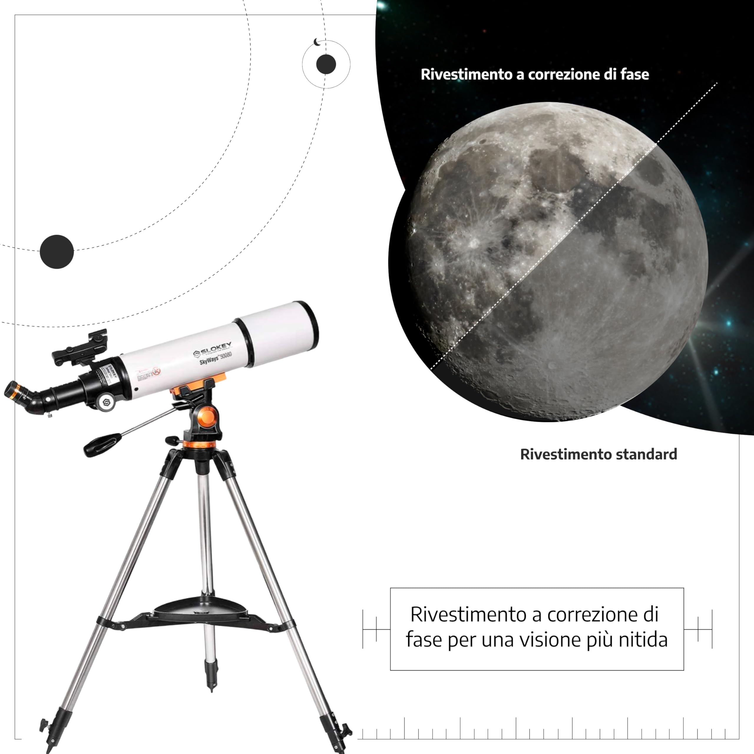 Telescopio Astronomico Professionale per Principianti Adulti - Portatile e Potente 20x-250x, Facile da Installare e Utilizzare - Ideale per Osservare la Luna, Pianeti, Galassie e Altro Ancora
