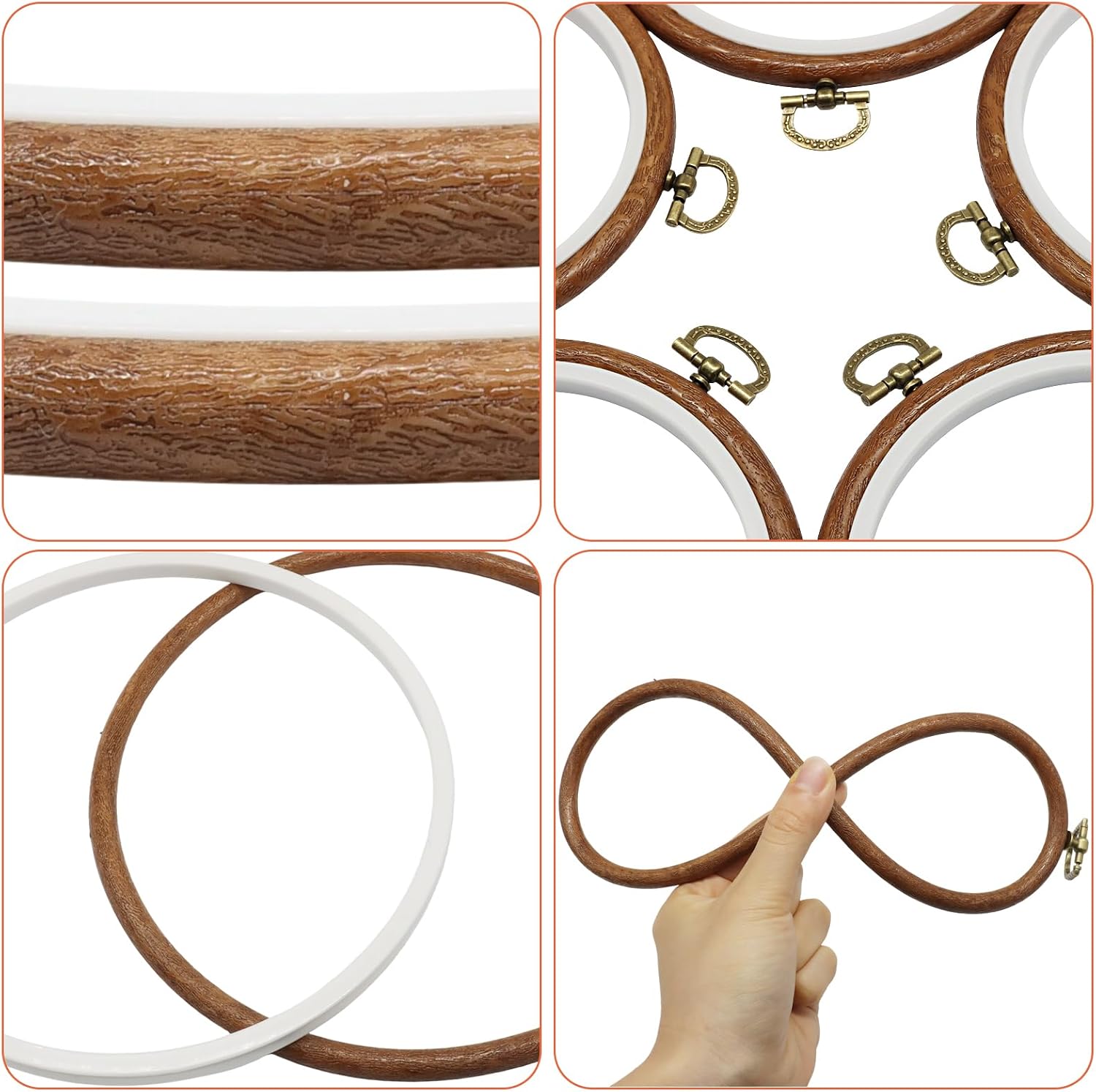 Litoexpe 5 Pcs 8" Round Embroidery Hoops, Imitated Wood Circle Display Frame Kits for Craft, Sewing, Needlework, Display, Wall Decor