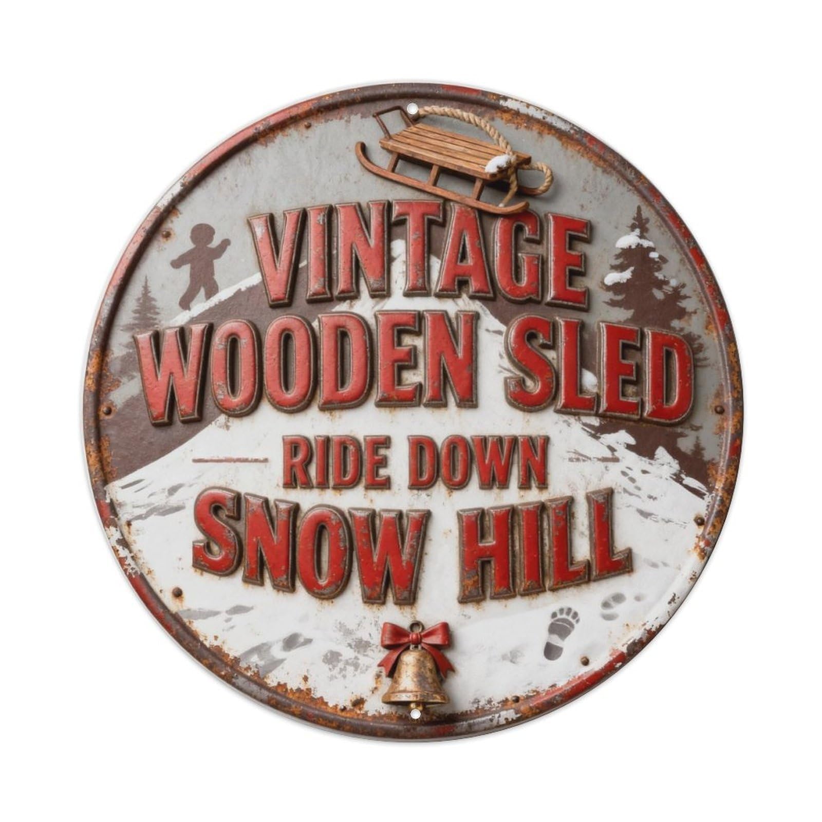 VINTAGE WOODEN SLED RIDE DOWN SNOW HILL Metal Tin Sign Plaque