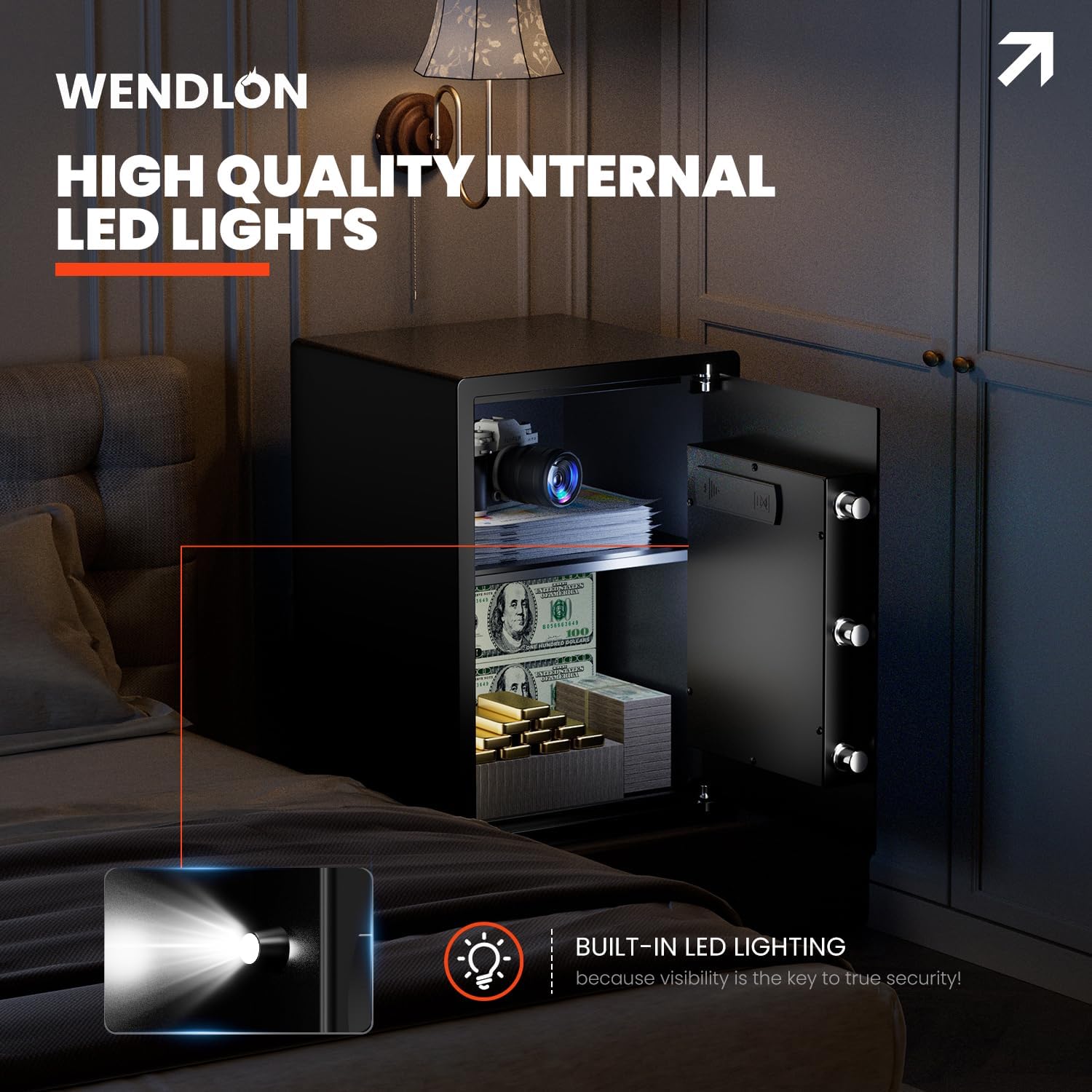 Home safe with electronic lock, Small Safe Box with Silent Mode & Backlit Keypad & LED Light, Anti-Rust & Anti-Theft for Home/Office(50Hx33Dx35W)