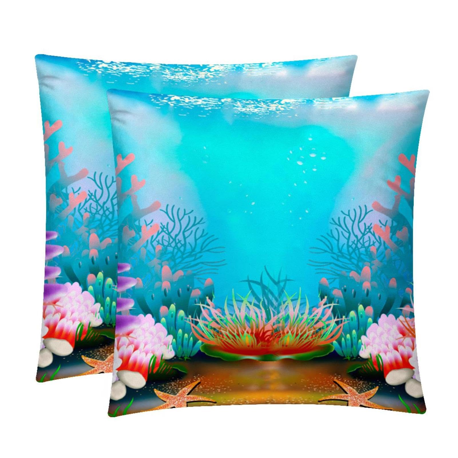 TDGKPZ Coral Starfish Throw Pillow Cases 2 Pack Pillowcases Zipper Cushion Covers For Bedroom Living Room 40x40cm