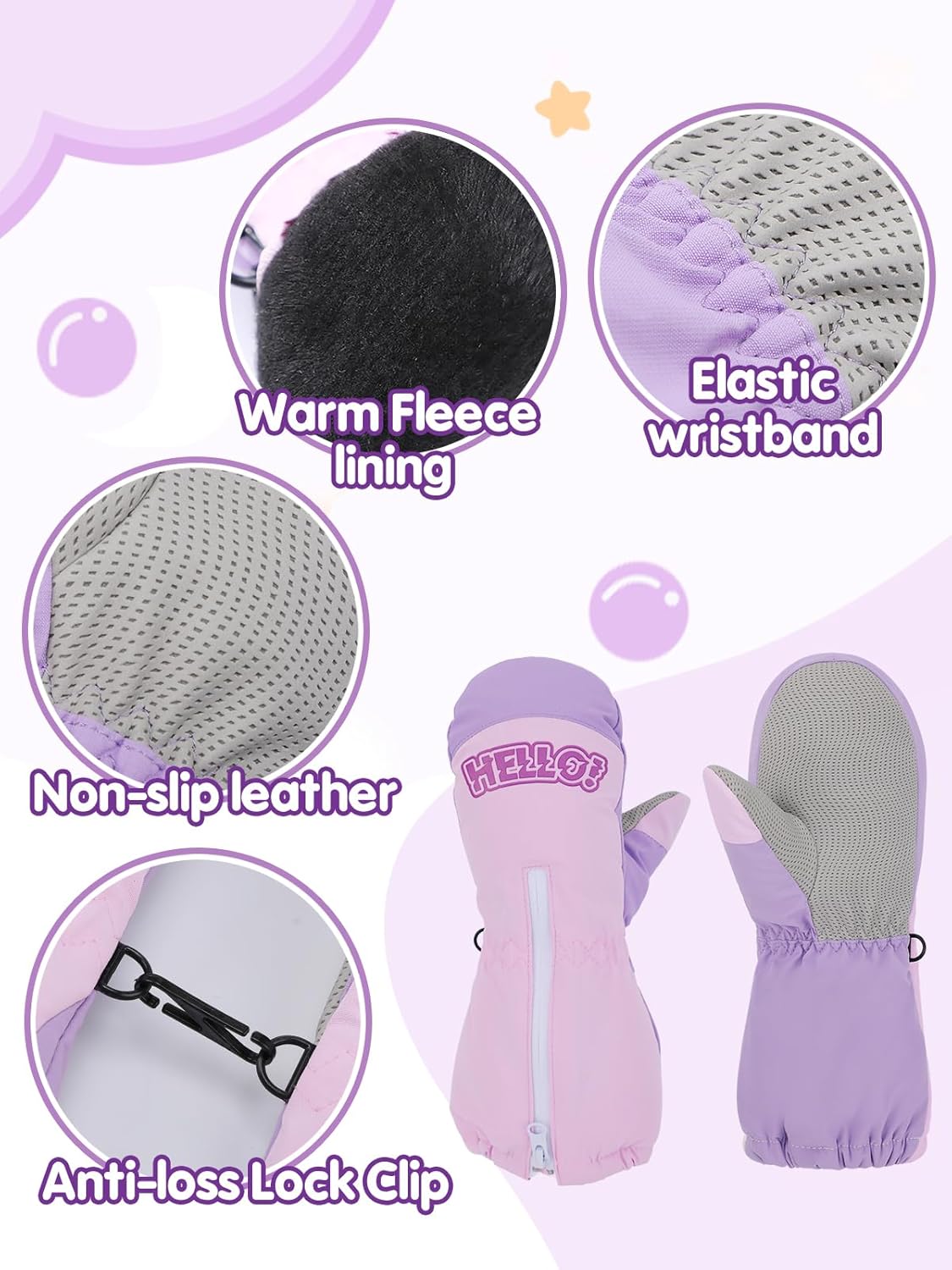 Easy-On & Off Zipper Waterproof Toddler Snow Mittens- Winter Kids Ski Gloves for Ages 3-6 Girls Boys Gifts, 2 Pairs - Image 5