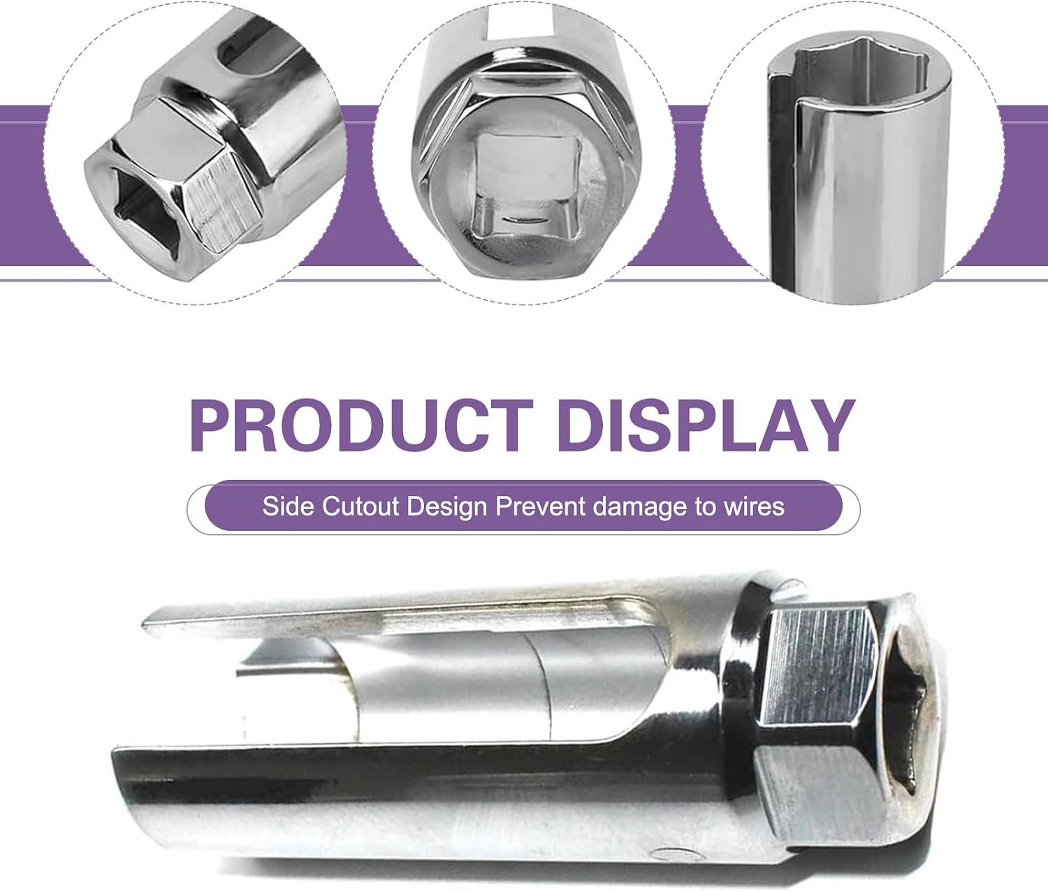 1 PC Oxygen Sensor Socket, 0.87 Inch 6-point Oxygen Sensor Wrench Tool, I-type Side Wire Cutout Accessories, Universal Accessories for Most Cars (Silver)