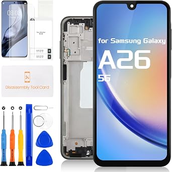 Incell LCD Display for Samsung Galaxy A26 5G Screen Replacement for Galaxy A26 5G LCD Touch Screen Digitizer Assembly with Repair Tools Kit SM-A266E SM-A266B SM-A266U Black with Frame