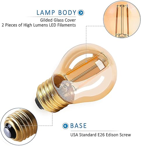 Miniatura 2 de Panledo - Bombillas LED Edison vintage de 2 W, bombilla de filamento LED globo, luz ultra cálida de 2200 K, base media E26, vidrio ámbar A15, tinte