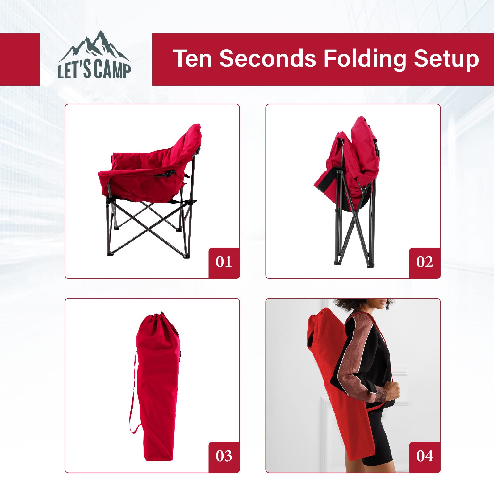 LET'S CAMP Oversized Camping Chair Moonchair Foldable Saucer Folding Chair Fishing Chair Camping Chair Made Of Oxford Fabric Up To 150 Kg With Cool Bag For Outdoor Indoor - View #9