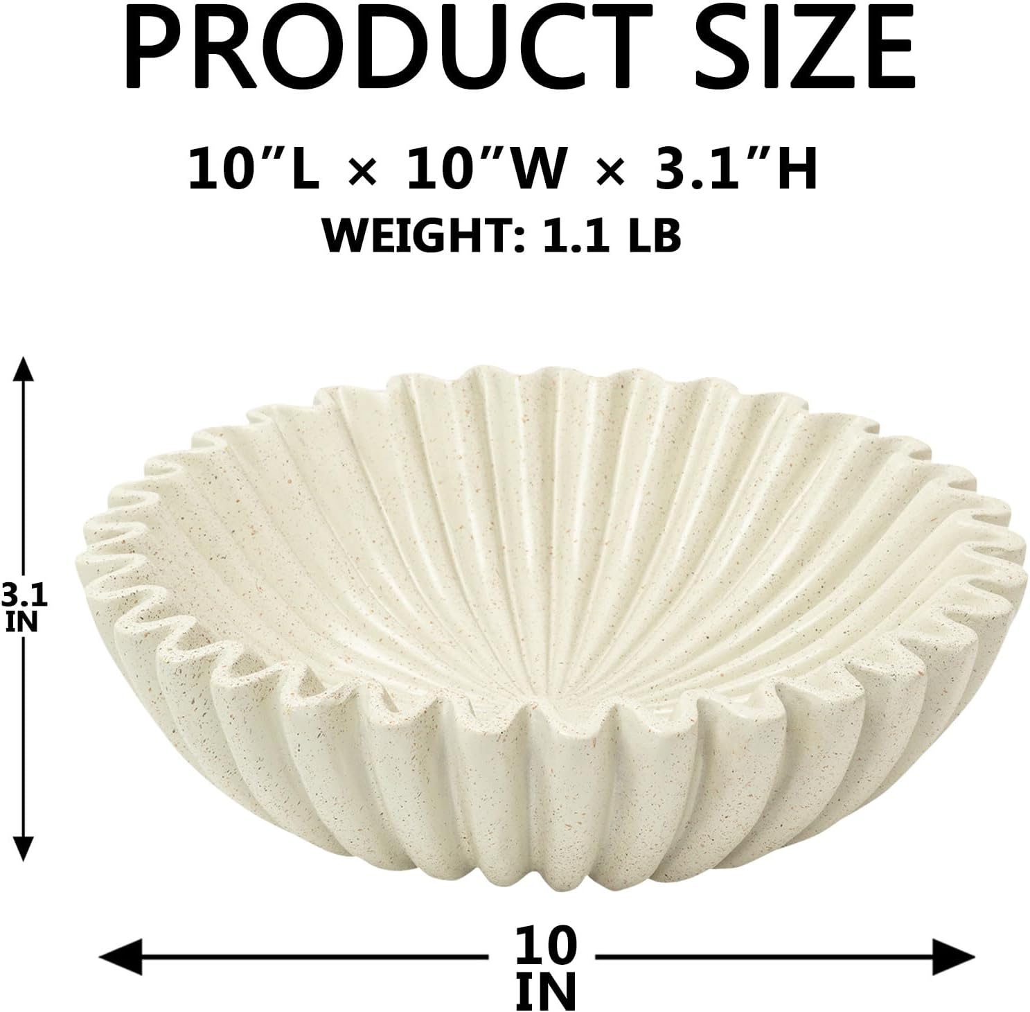 Large Decorative Bowls for Home Decor - Handmade Key/Purse Bowl for Entryway Table - Fruit Bowl for Kitchen - 10" Beige Resin Coffee Table Decor