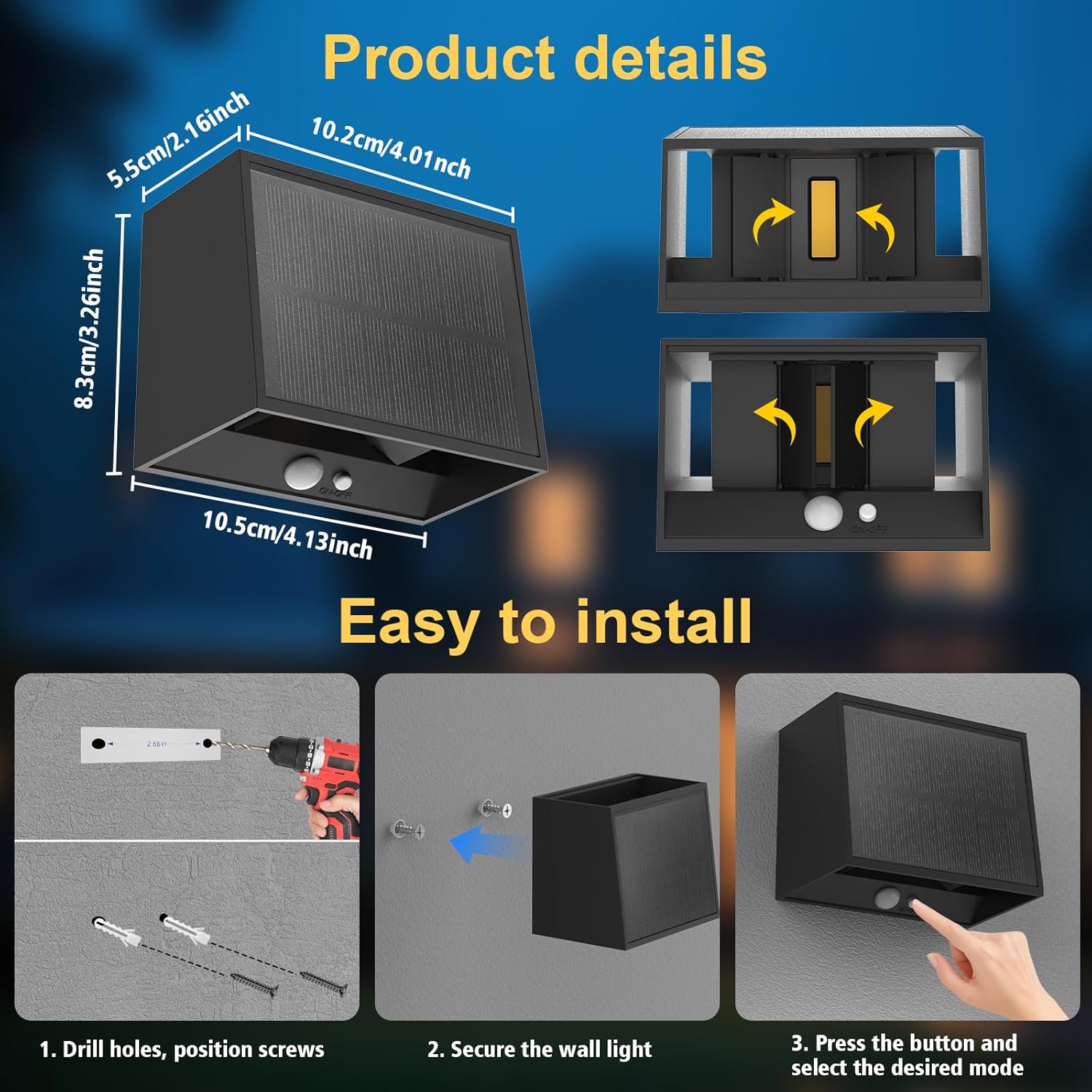 T-SUN Solar Motion Sensor Wall Light Outdoor, Dusk to Dawn Solar Lantern Sconce with 3 Lighting Modes, Wireless Exterior Porch Light Fixture for Fence Patio Yard Garage Garden