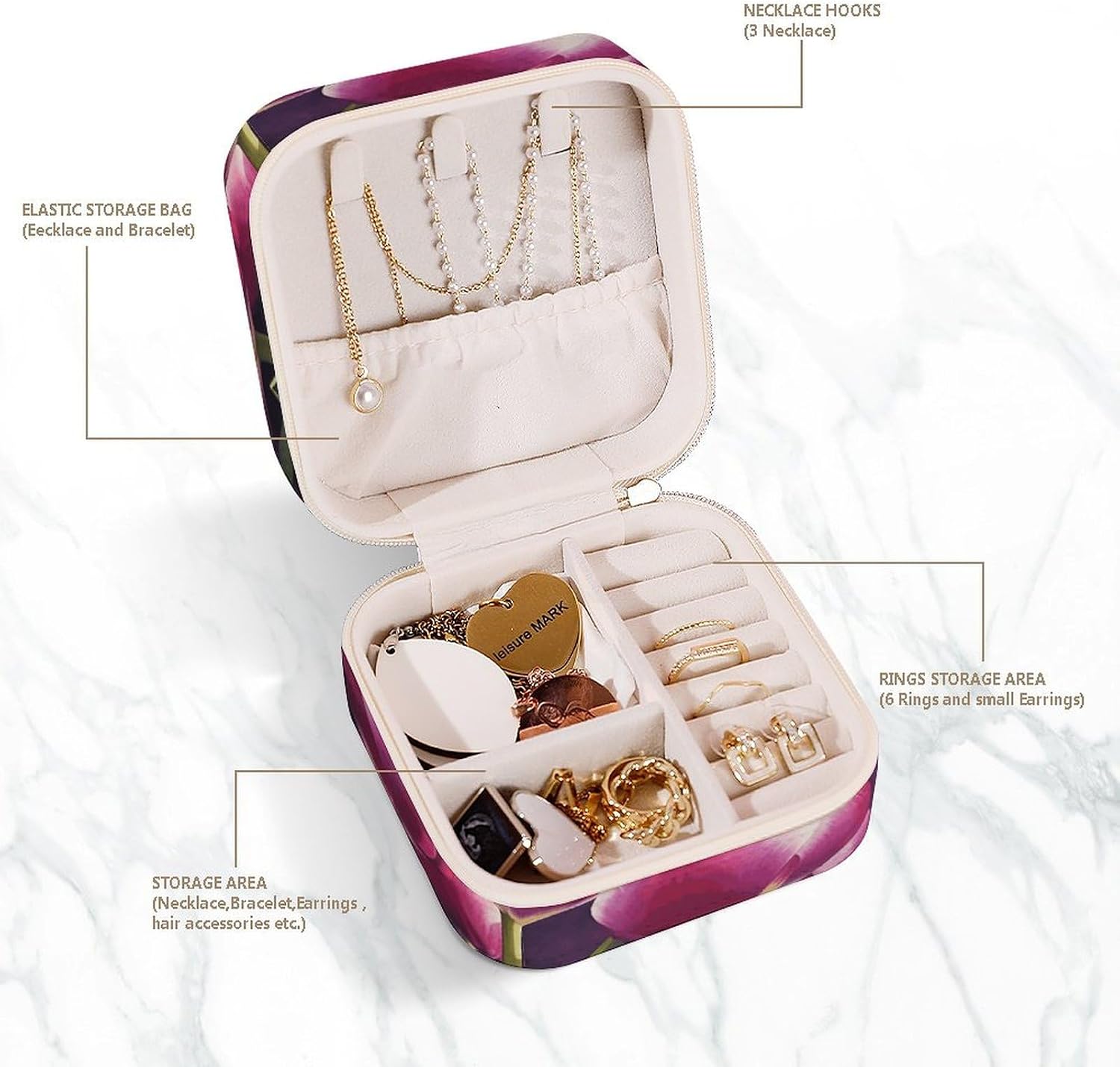 Women's Fashion Jewelry Box, Tulips Printing To Go Portable Jewelry Box, Personalized Travel Mini Jewelry Organizer,Exquisite Portable Jewelry Box image 5