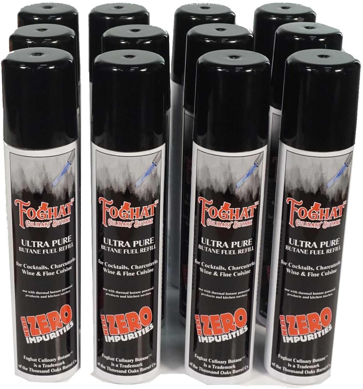 Foghat Culinary Butane Fuel Refill (Case pack 12 x 60ml) - Torch Lighter Butane Refill Canister, Fits All Kitchen Smoking Torches - Food Grade Ultra Refined For Cocktail Smoker Kit, Creme Brulee Torch