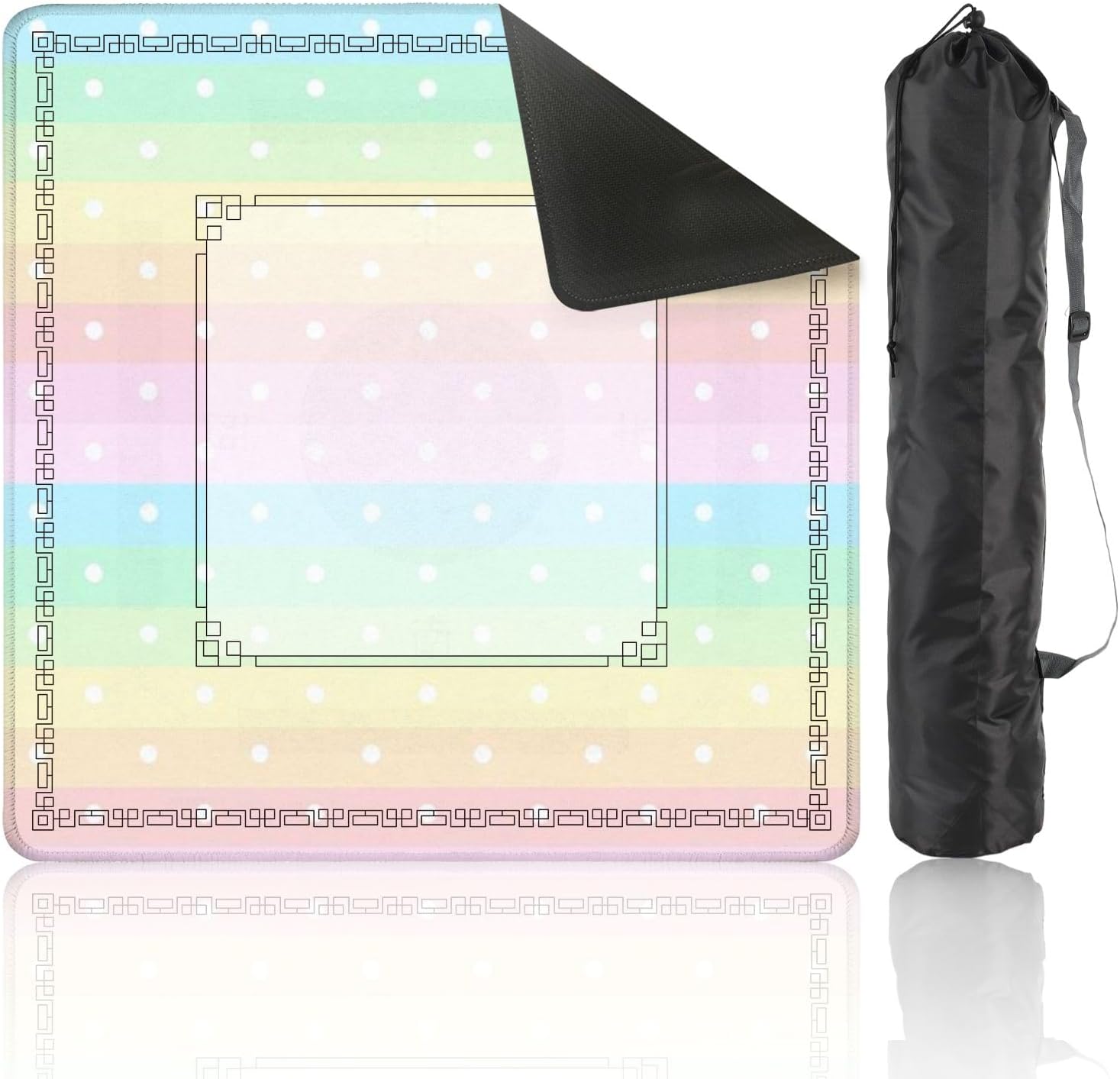 Mahjong Mat 31.5" x 31.5" Pastel Stripes White Polka Dots Design Non-Slip Noise Reduction Mahjong Tiles Table Cover for Dominoes Poker Card Board and Tile Games