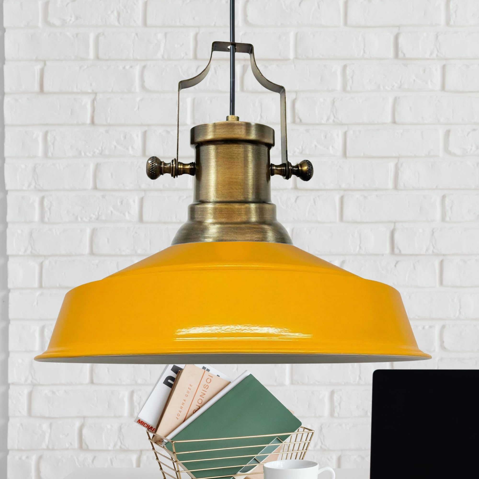 bamyum Asletl Pendant Light Vintage Metal 40 cm, Lamp Shades Ceiling, Kitchen Lights Ceiling E27, Industrial Lamp Shades Ceiling, Metal Pendant Light Fitting for Living Room, Dark Yellow — image 1