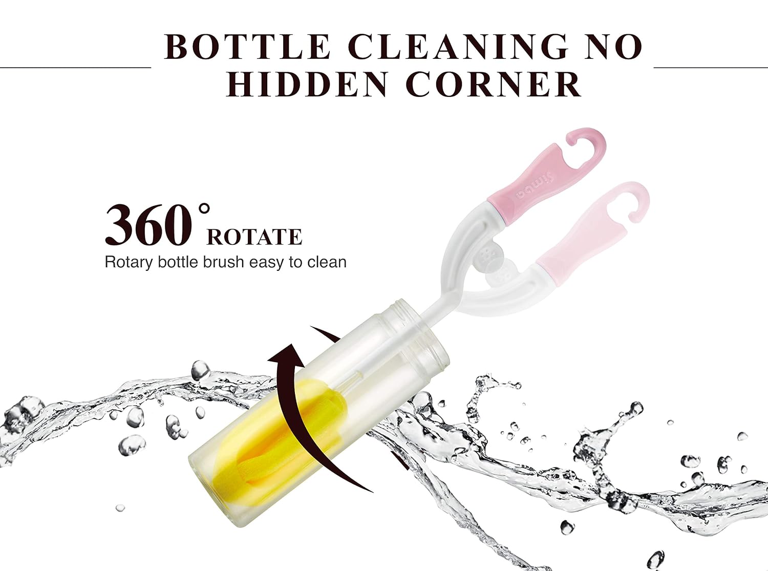 Simba Sponge Rotary Bottle and Nipple Brush with Easy Hanging Hook (Pink)