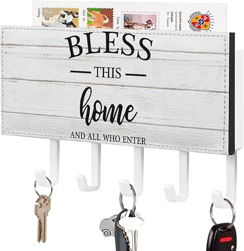 Bless This Home and All Who Enter - Soporte para llaves de pared, para palabras y letras, autoadhesivo, organizador de llaves, decoración rústica