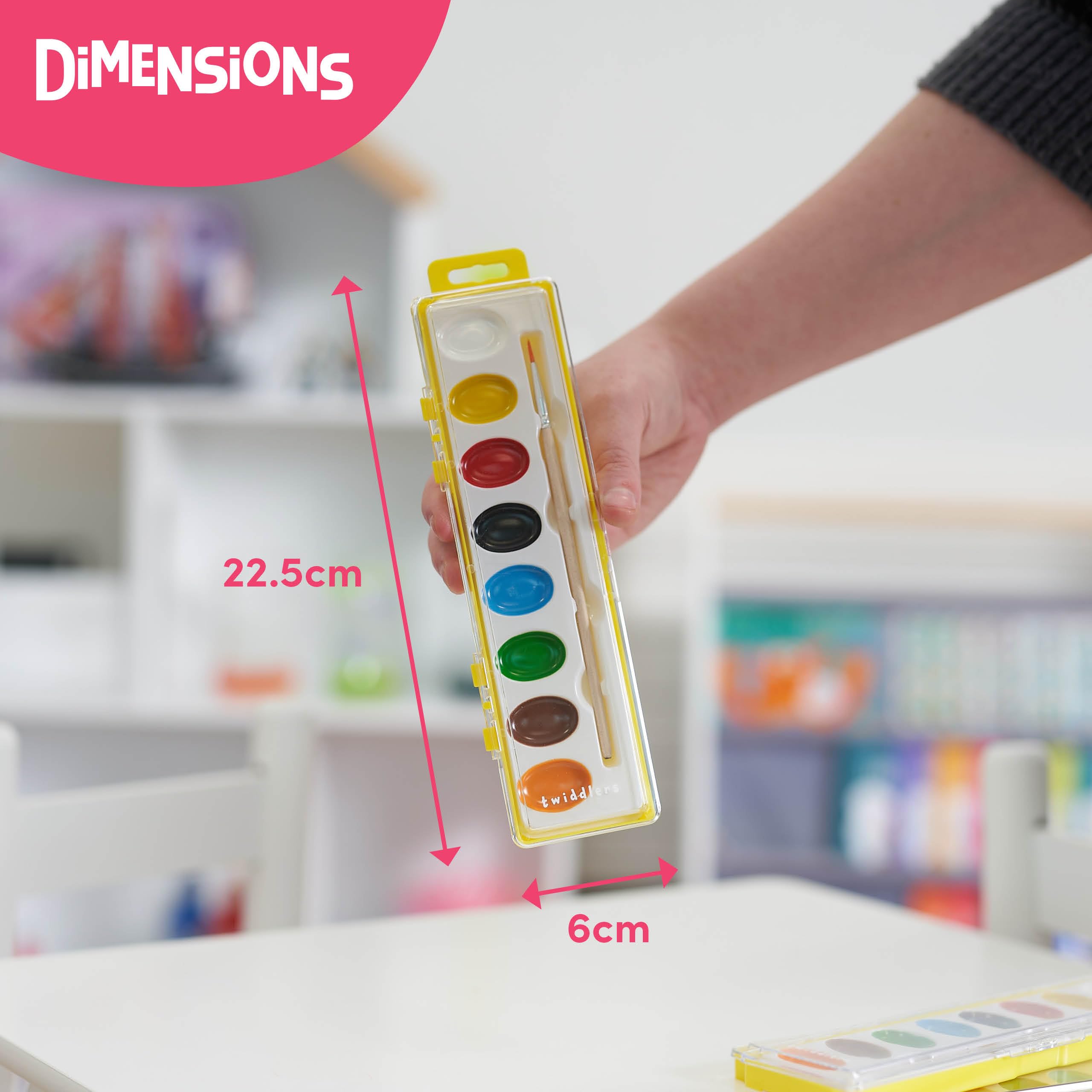 THE TWIDDLERS - 25 Palette di Colori ad Acquerello, Pennelli Individuali con Pennello in Legno e 8 Colori Vivaci, Basta Aggiungere Acqua, Lavandini - Sacchetti per Feste per Bambini, Regali in Classe