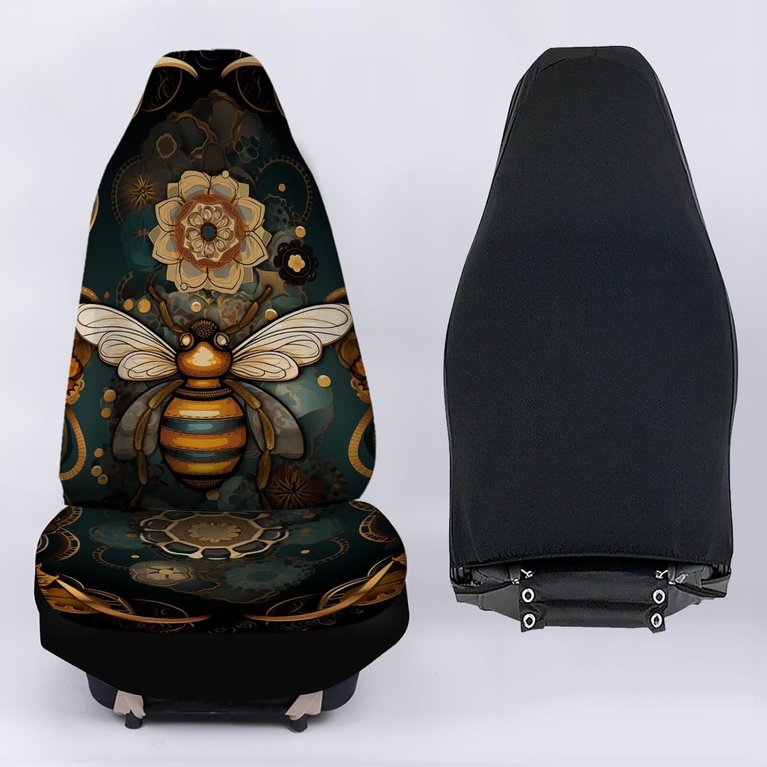 Howilath Mandala Bee Front Seat Cover Sets Anti-Slip 2-Piece Car Seat Covers Front Seats Only Elastic Interior Accessories Fit Most Vehicle
