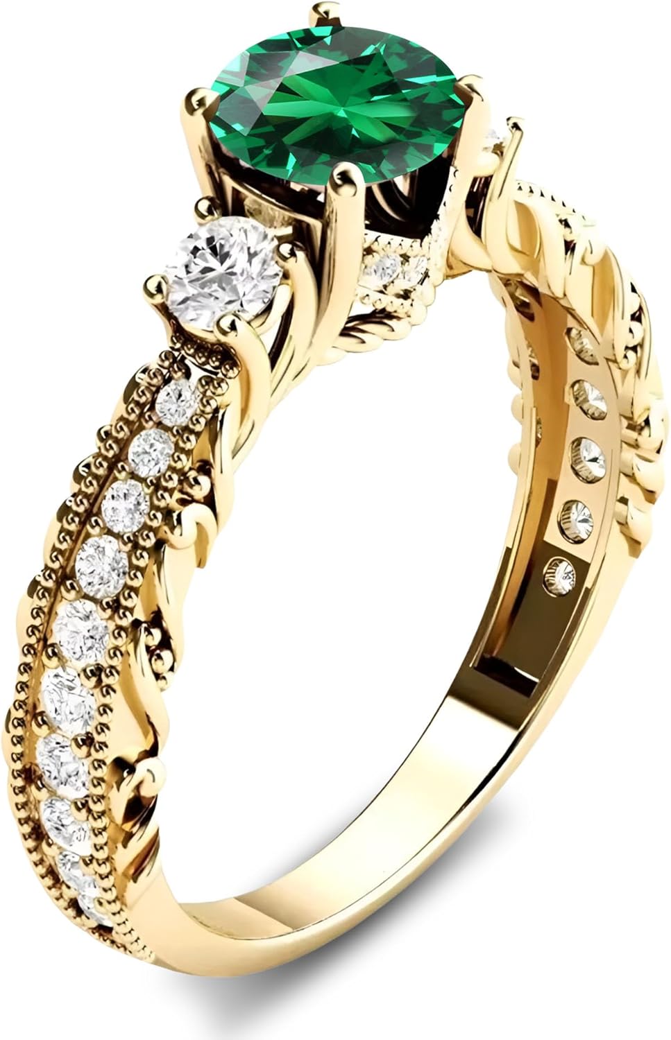 Silver 10K 14K 18K Gold Gemstone Engagement Ring for Women 1 Carat Round Cut Gemstone Vintage Art Deco Wedding Birthstone Statement Ring for Her Wife Mother Anniversary