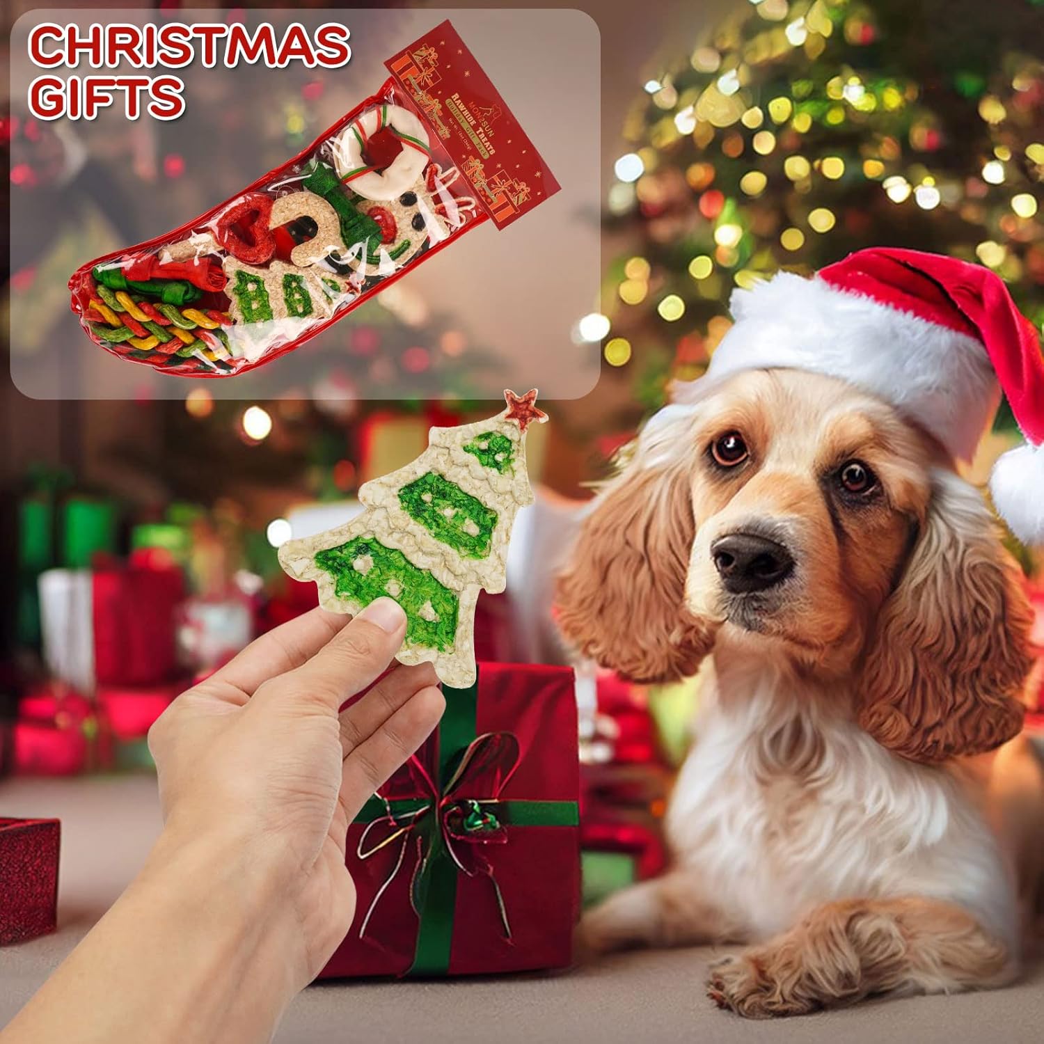 MON2SUN Holiday Christmas Dog Rawhide Treats Stocking for Small to Medium Dogs (13 Count) (Pack of 2)