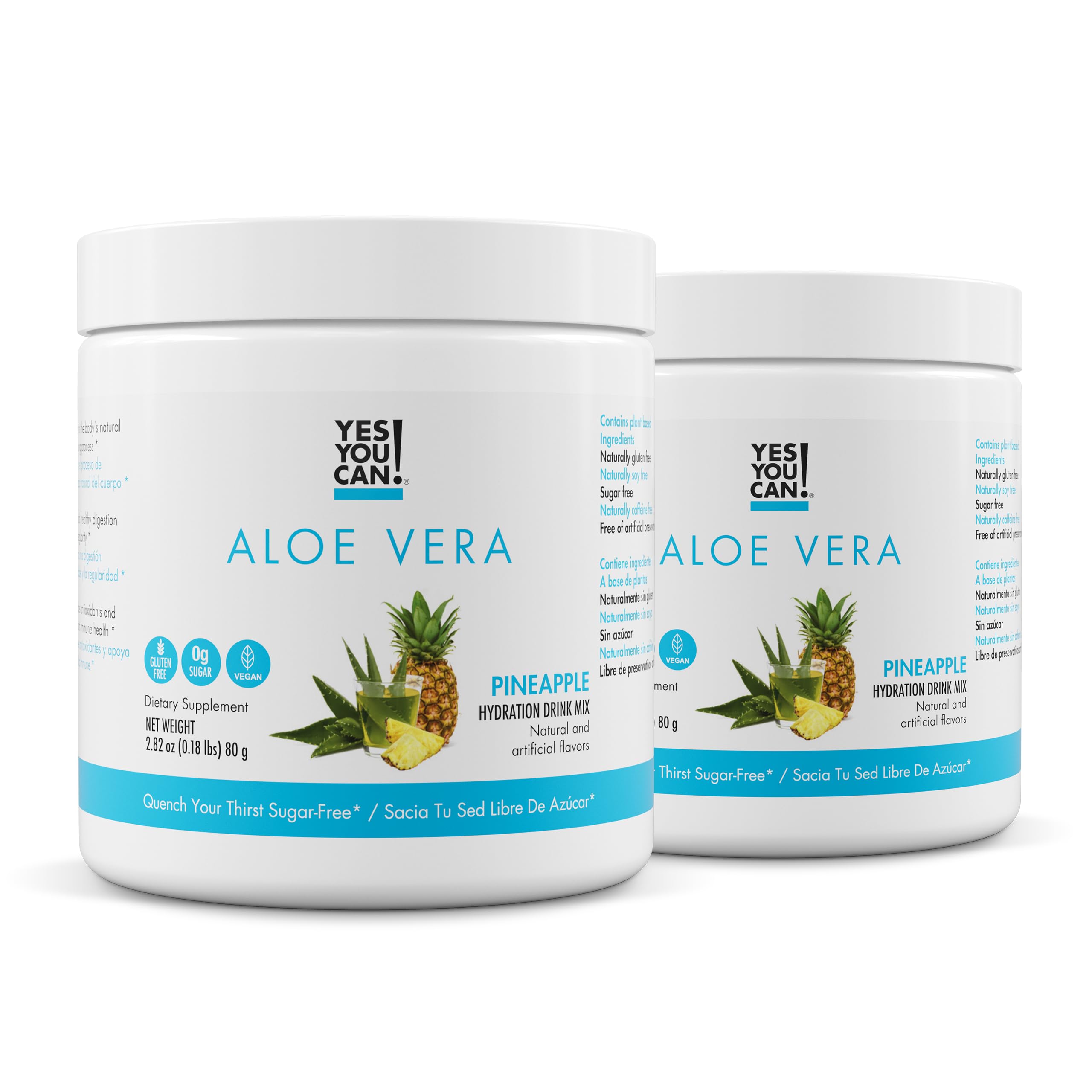 Yes You Can! Aloe Vera Powder Drink Mix - Hydration Booster Infused with Pure Organic Aloe Vera Extract - Delicious Flavors - Made in USA -