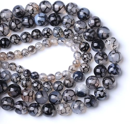 Vista 3 de 45 cuentas de piedra natural de ágata de dragón negro natural de 0.315 in para hacer joyas, pulseras, collares, accesorios de 15 pulgadas, cuentas