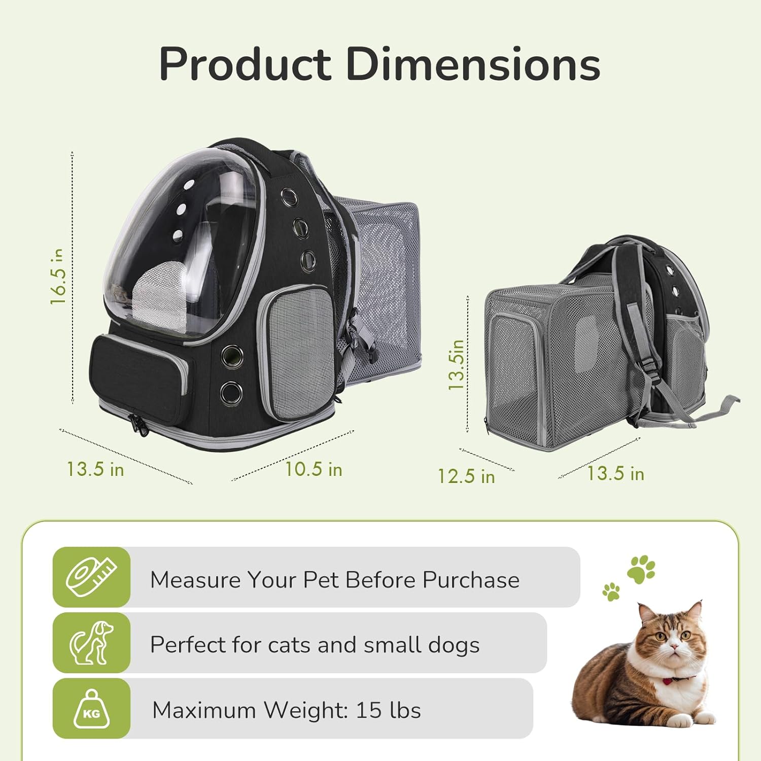Cat Backpack Carrier for Large Cats, Expandable Cat Bubble Backpack, Dog Carriers for Small Medium Dogs, Airline Approved Pet Carrier for Travel Hiking Outdoor(Black) Black Expandable