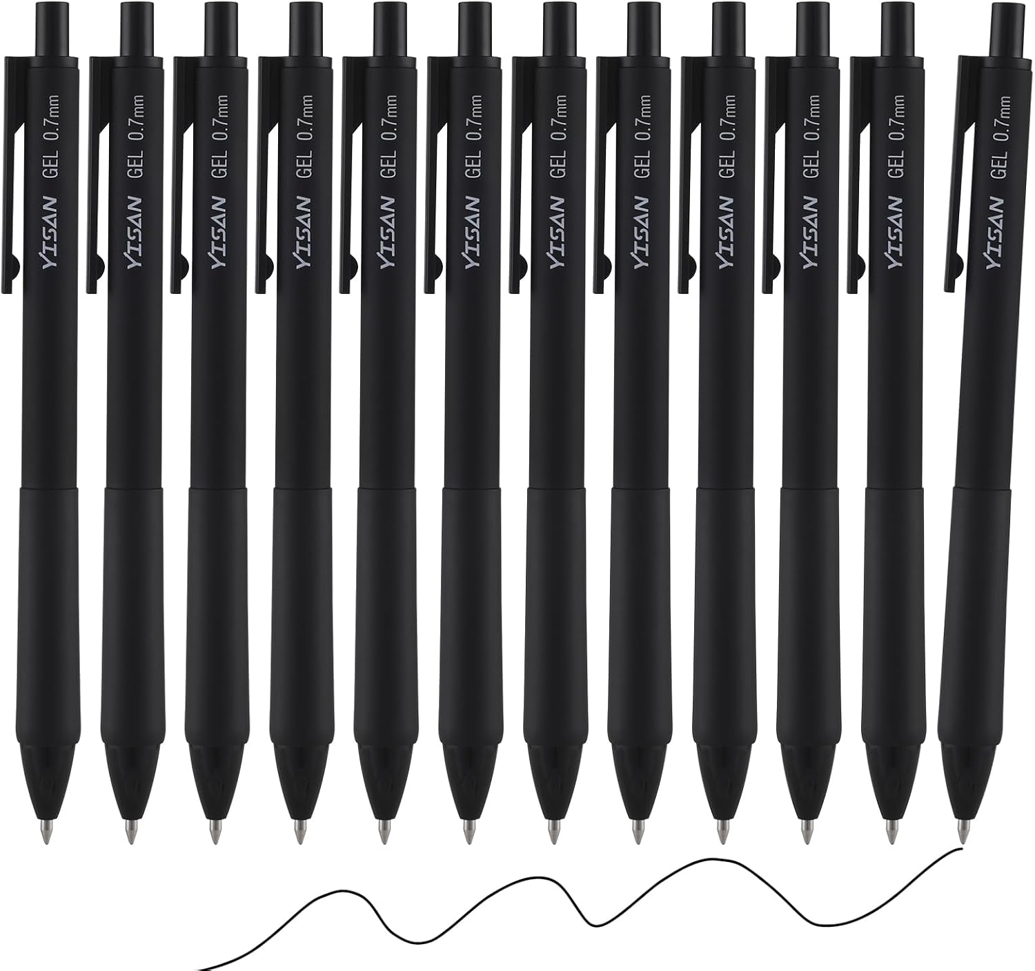 YISAN Black Gel Pens 12 Pack,Black Ink Pens Fine Tip 0.7 mm,Journal Pens Fast Dry,Retractable,Smooth Writing for Journaling and Note Taking,71099