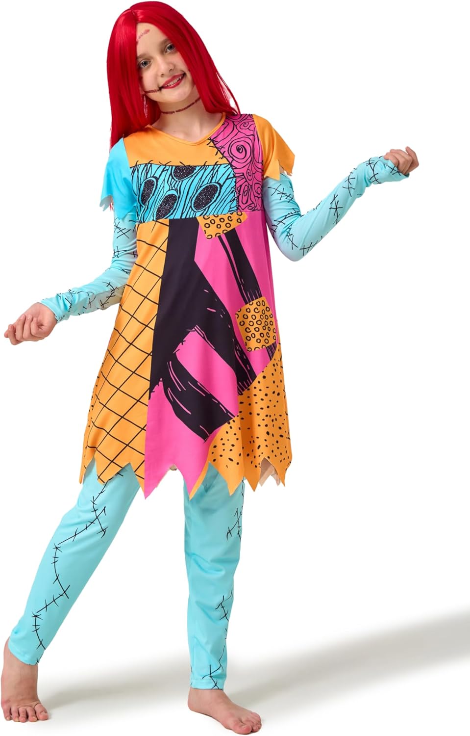 shgiuoax 10pcs sally costume set for girls - halloween dress up with wig & accessories (ages 3-11) 4-5 years