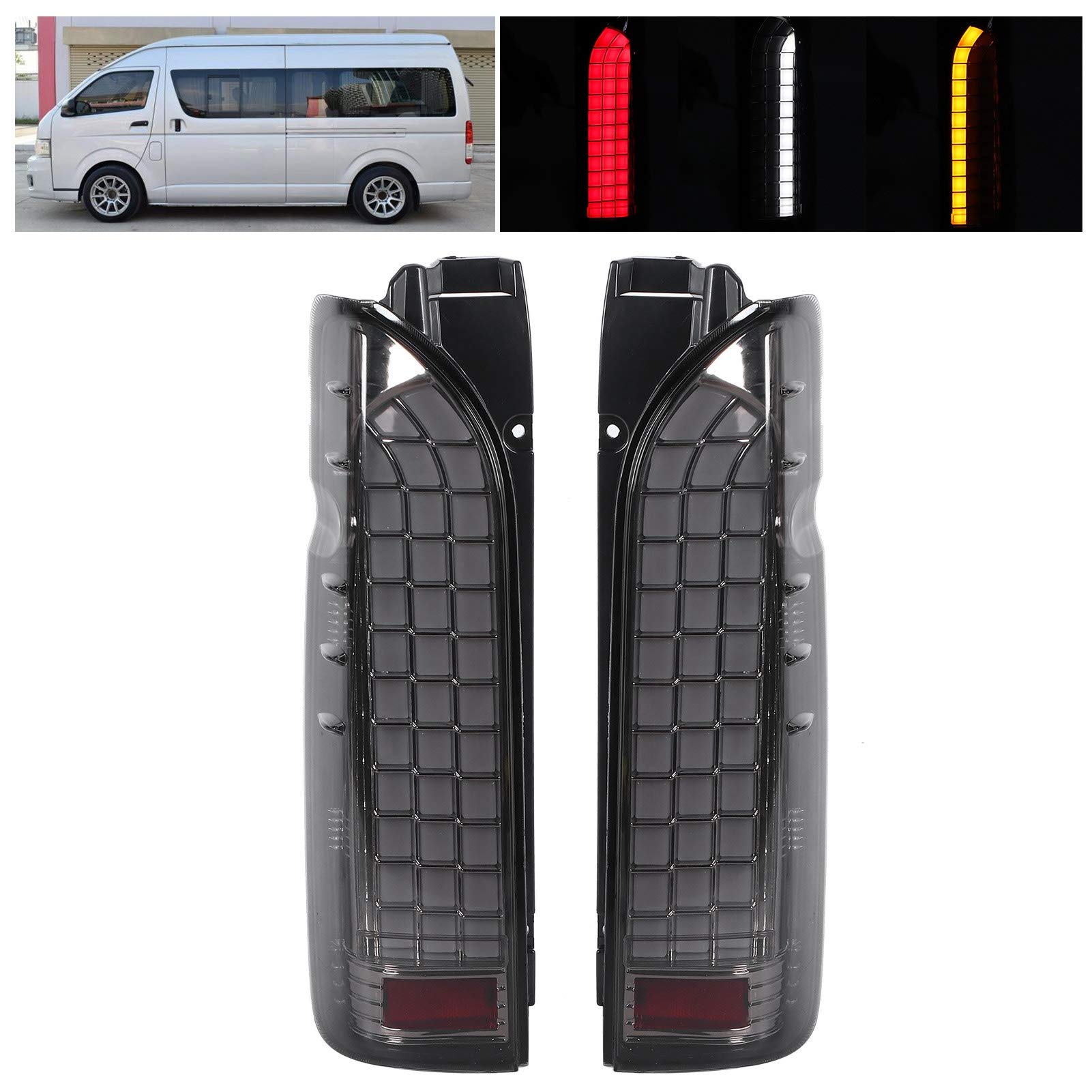 Lights Tail, Gruppo Luce posteriore LED Compatibile con Hiace 200 pendolare furgone 2005-2017, lenti affumicate dinamiche Sostituzione delle luci del freno impermeabile