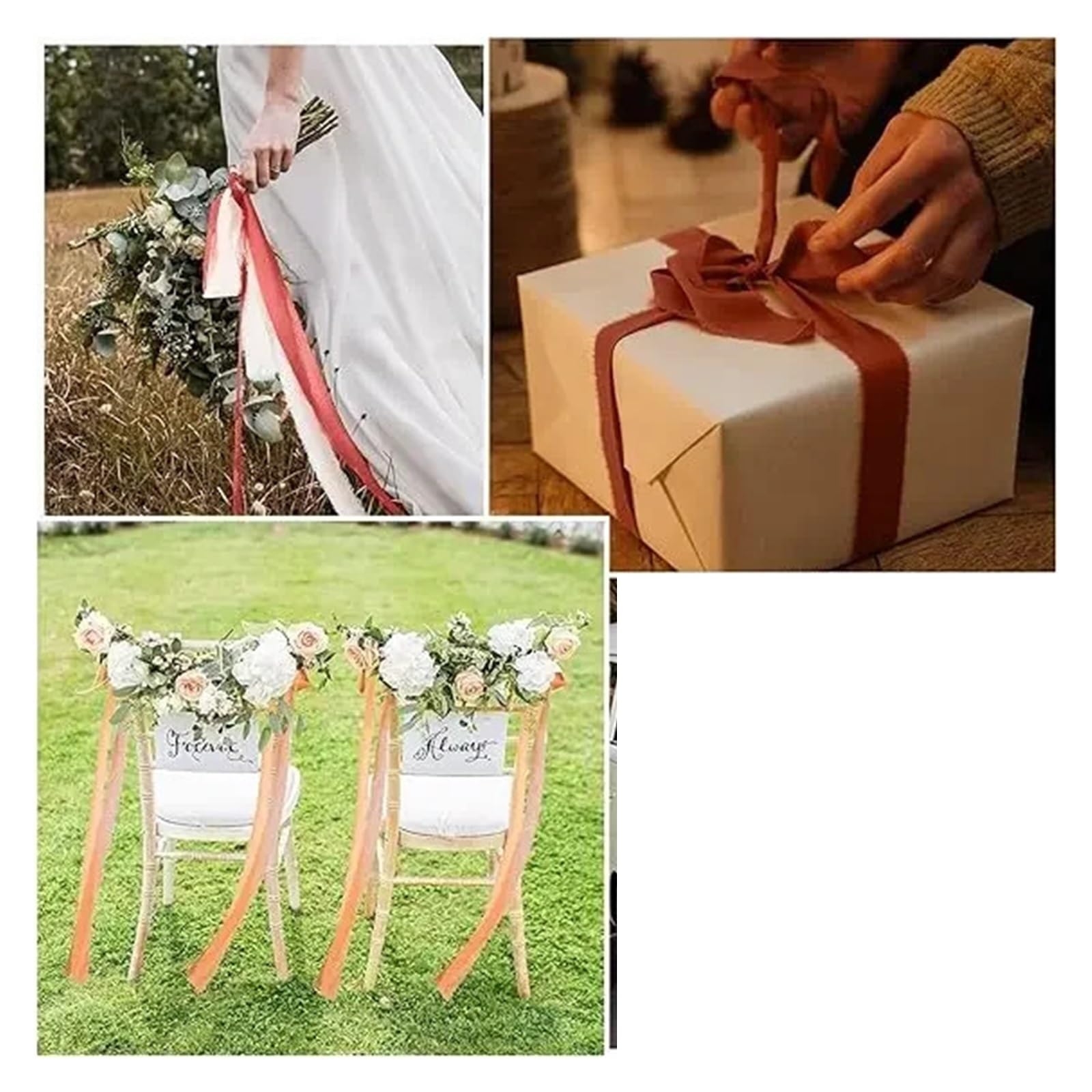 Chiffonband, 8 Stück, Chiffon-Seidenband, Fransen für Hochzeitsdekorationen, Brautsträuße, Geschenkverpackung, Schleifenherstellung für Geschenkverpackungen, Urlaubsdekoration