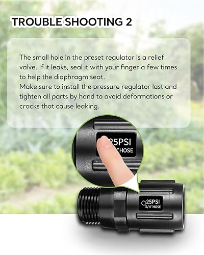 Miniatura 5 de Regulador de presión de riego por goteo, 25 PSI 34 pulgadas, reductor de presión de riego por goteo de rosca, paquete de 2