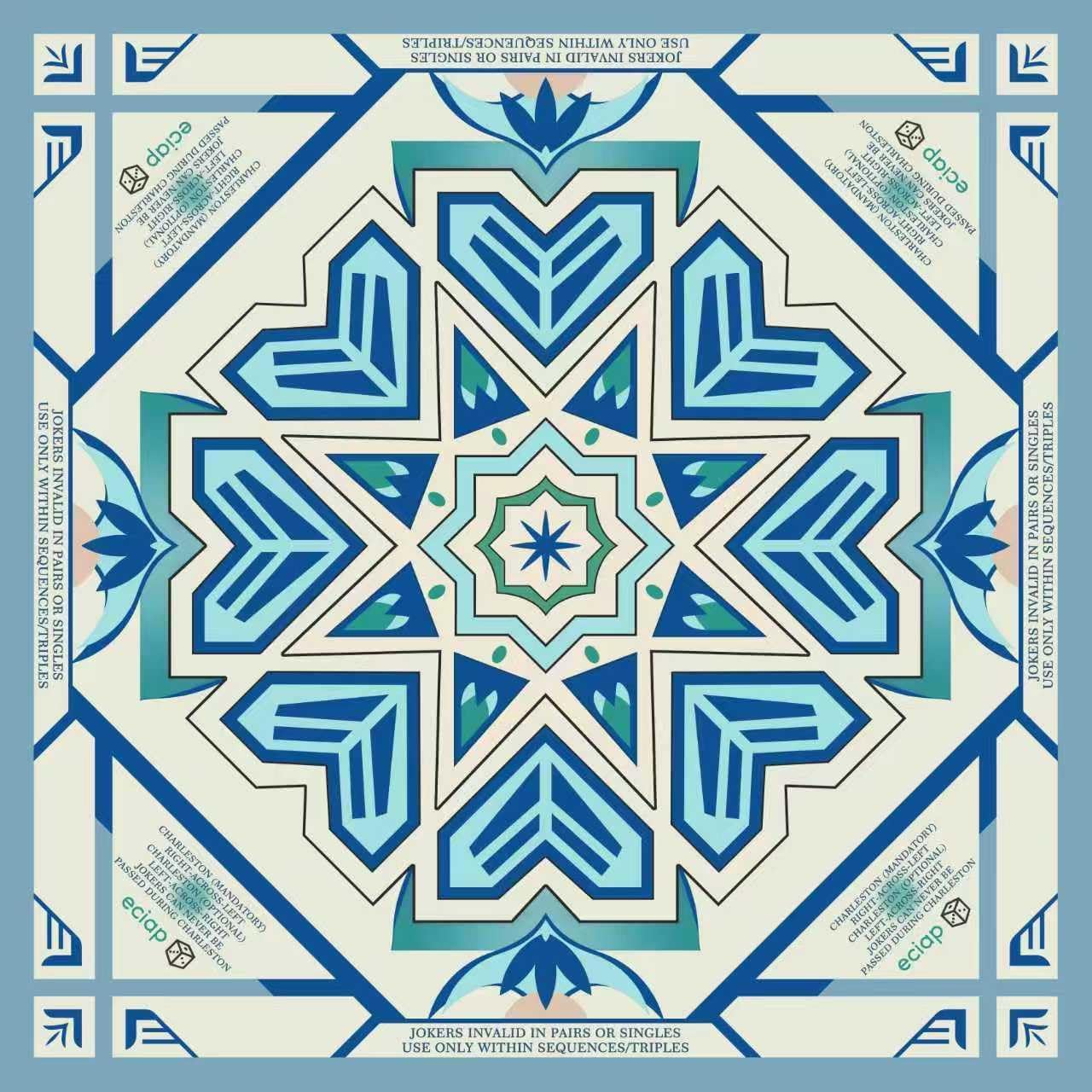 Mahjong Mat for Table, Non-Slip Noise Reduction Mahjong Table Cove 32.4×32.4 Inch Portable Gaming Mat for Poker/Cards/Board Games/Tile Games, Mahjong Tablecloth with Carrying Bag (Blue & White)