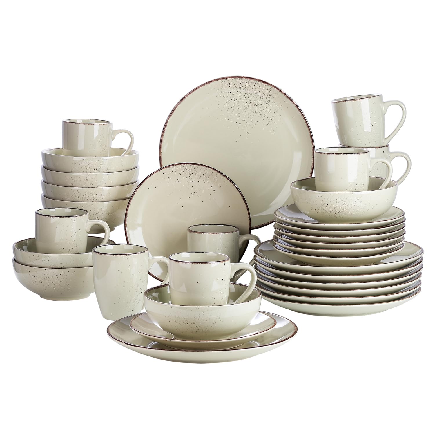 vancasso Navia Nature Dinner Set, Stoneware Vintage Look Beige Dinnerware Tableware, 32 Pieces Dinner Service Set for 8, Include Dinner Plate, Dessert Plate, Cereal Bowl and Mug