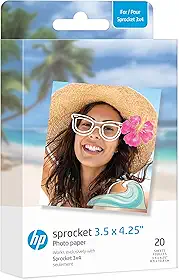 HP Sprocket Papel fotográfico Zink de 8,9 x 10,8 cm (pacote com 20) compatível com cabine fotográfica 3x4 e impressora fotográfica