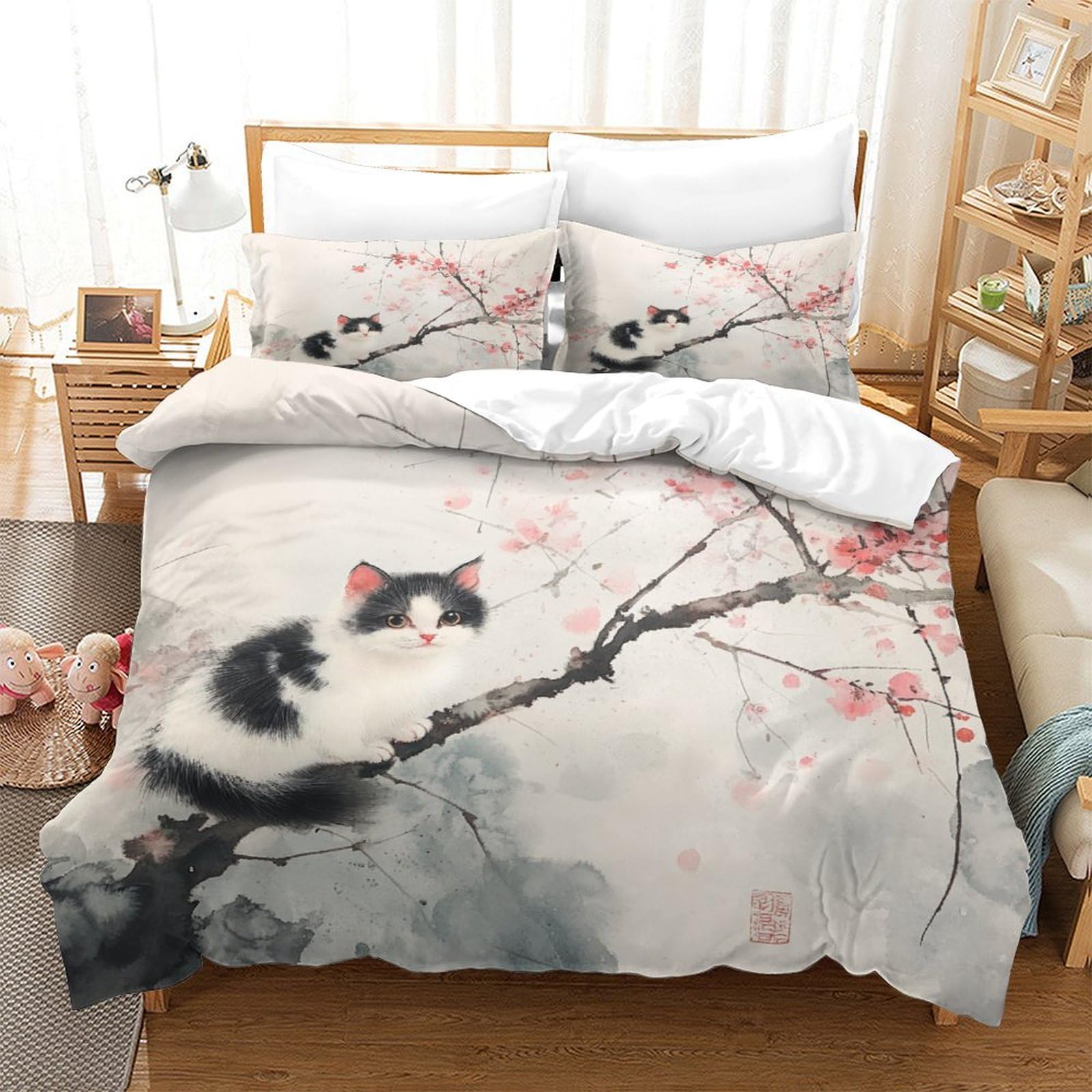 Housse de couette chat anti-plis literie microfibre facile à laver sans repassage