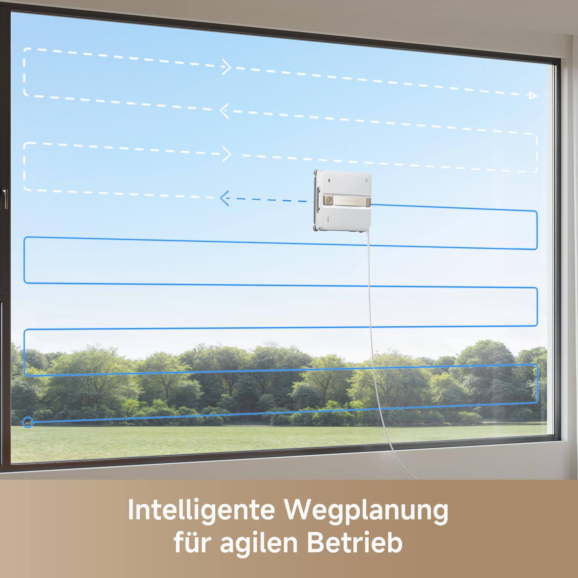 MOVA N1 Fensterputzroboter, kompakt, Dualflügel-Sprühreinigungssystem, 8000 Pa Saugkraft, Sicherheitsvorrichtung, intelligente Wegplanung für vollständige Abdeckung, All-in-One