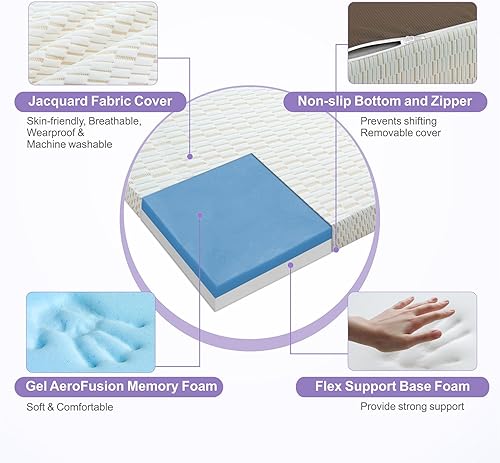 Miniatura 4 de MUUEGM Colchón plegable de 3 pulgadas de espuma viscoelástica de triple pliegue, colchones plegables con funda lavable, tapete portátil para yoga,