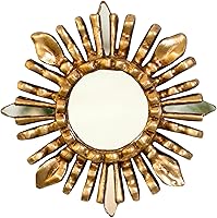 Hand-Carved Peruvian Sunburst Mirror 6" Gold Bronze Leaf Boho Wall Decor Vintage Accent Entryway