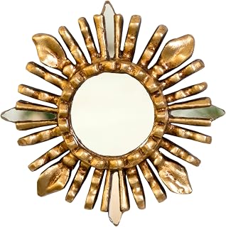 Hand-Carved Peruvian Sunburst Mirror 6" Gold Bronze Leaf Boho Wall Decor Vintage Accent Entryway