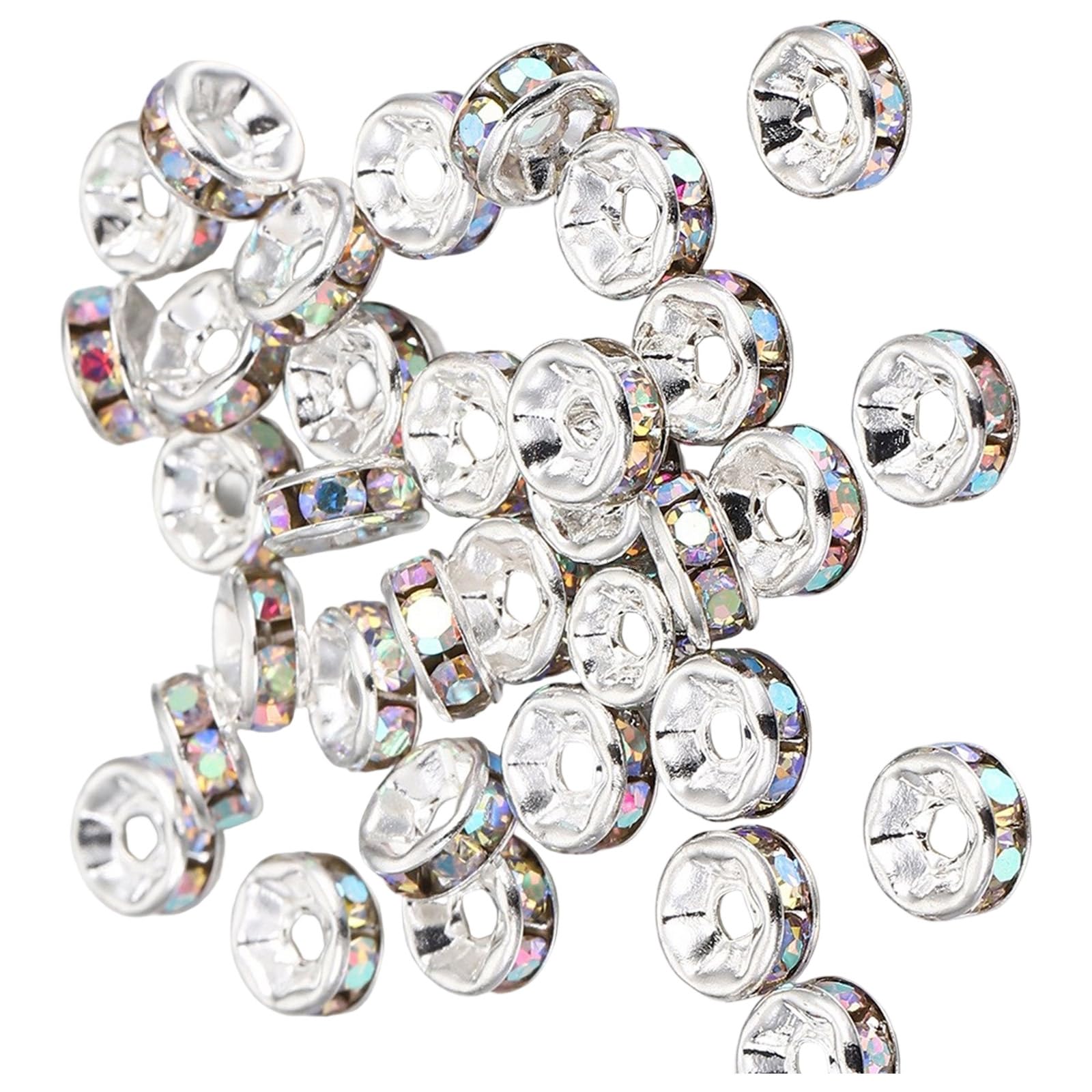 Xjdzineq 8mm Rhinestones Spacer Beads Rondelle Crystal Loose Craft Supplies for Jewelry Making Rhinestones Loose