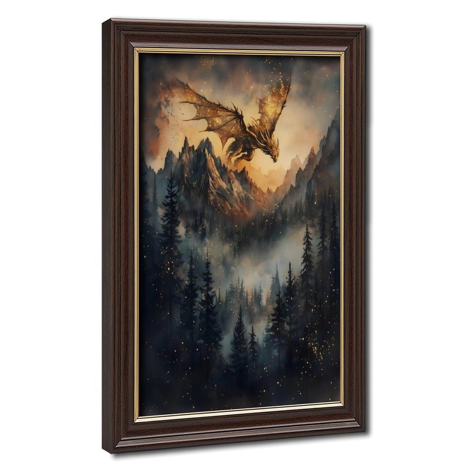 Bareronor Dream Forest Dragon Poster Canvas Poster Bedroom Decor Landscape Office Room Decor Gift 20" L X 30" W